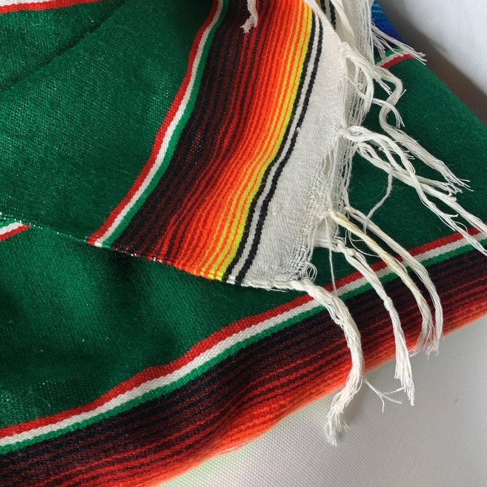 Vintage colorful cotton Mexican serape sarape salti fringed blanket - Picture 9 of 15